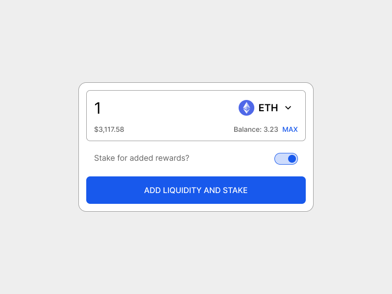 Modal showing a switch to combine the deposit and stake actions