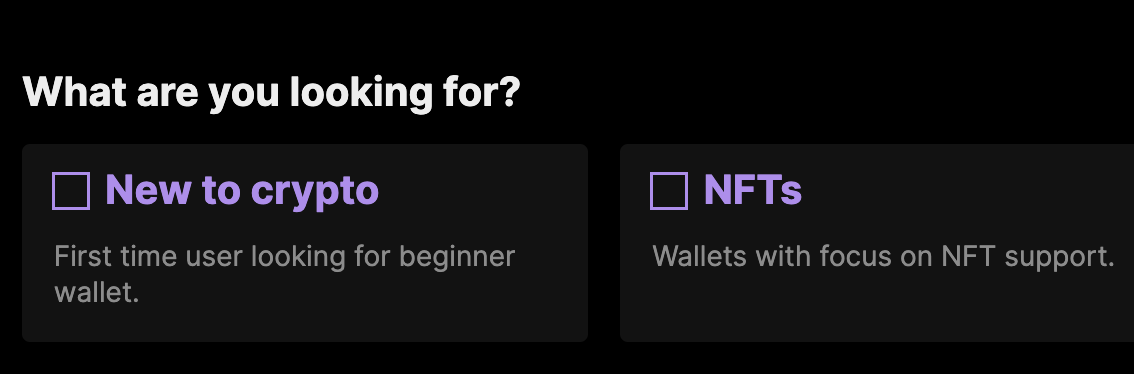 Filter selection on 'find a wallet' page