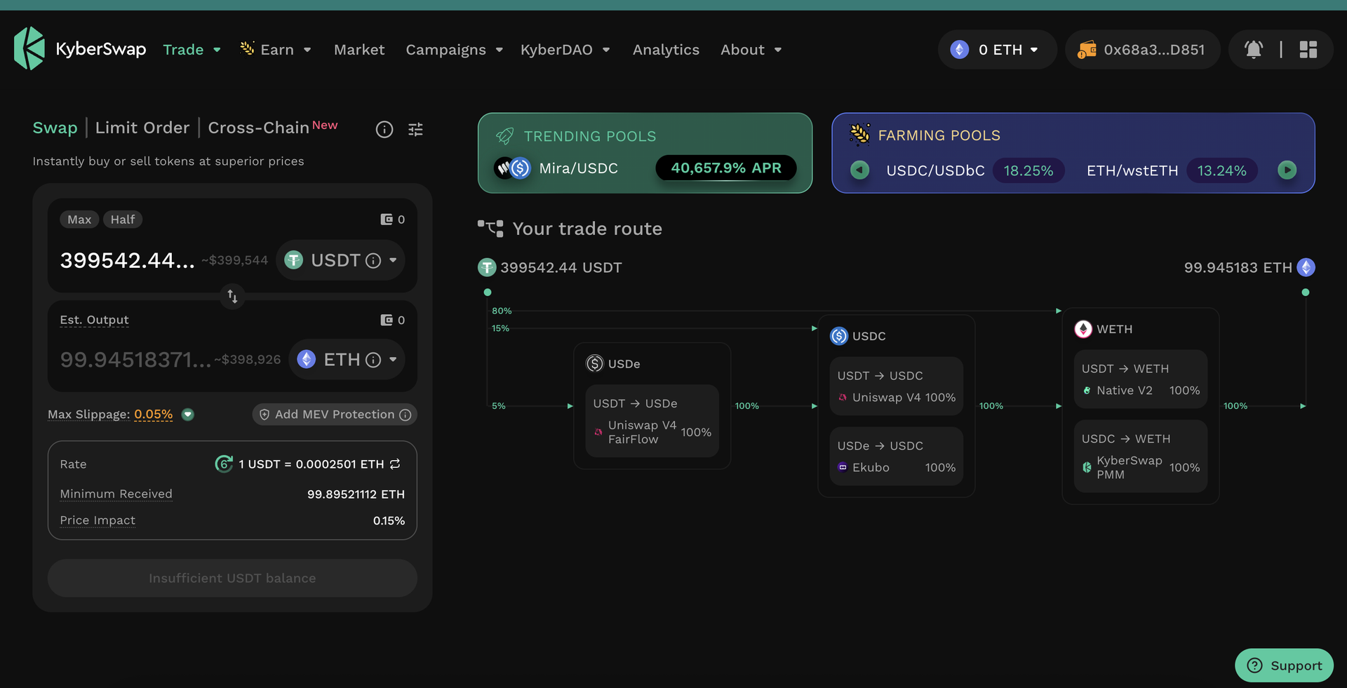 Screenshot 1 of KyberSwap showing the application interface