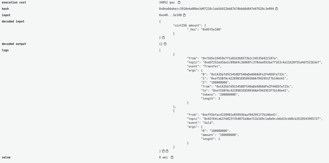 交易中的两个事件:Transfer 和 Sold